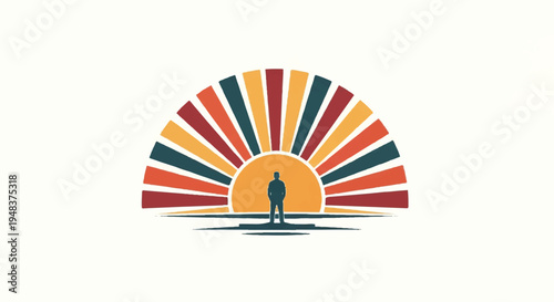 Silhouette person facing rising sun vector illustration