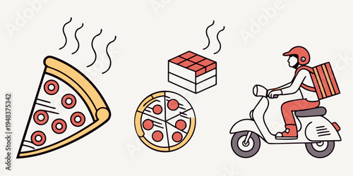 a delivery person on a scooter with pizza Vector