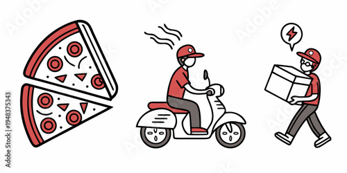 food delivery service with pizza and riders Vector