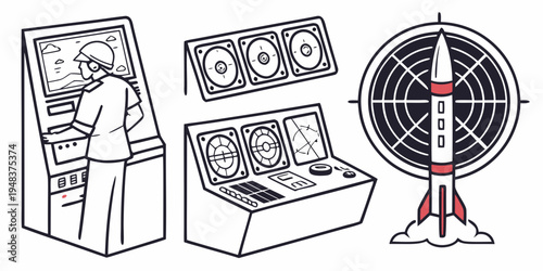 a drawing of a man in a parking ticket machine and a fan Vector