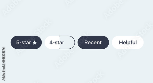 Four rounded filter buttons for star ratings and review sorting.
