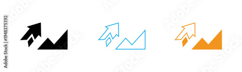 Three colored line graph icons with upward trends