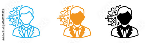 Businessman with circuit board brain in three colors