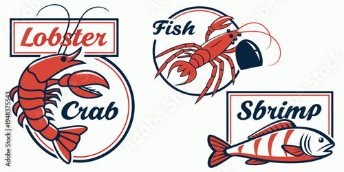 a collection of seafood logos with a lobster crab and shrimp Vector
