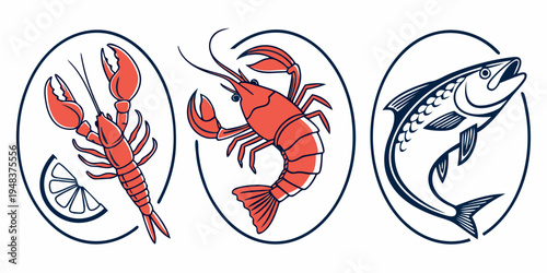 a lobster, a fish and a crab Vector