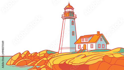 a lighthouse on a rocky coastline Vector