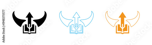 Trident and book symbols in three colors
