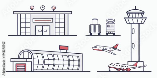 airport buildings and airplane on the runway Vector