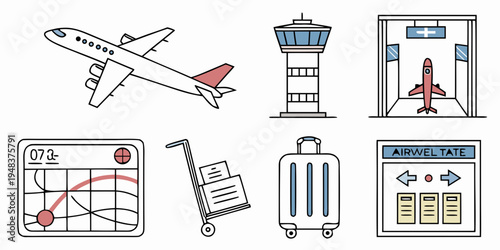 a collection of travel and airport related icons Vector