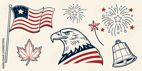 American patriotic symbols and fireworks illustration Vector