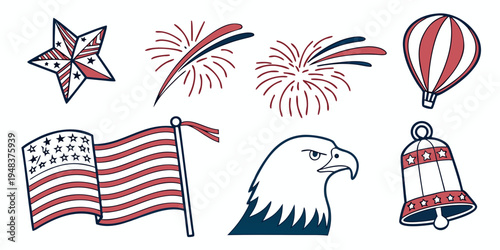 patriotic icons including american flag and eagle Vector