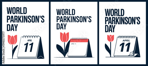 World Parkinsons Day with Calendar and Flower Symbol for Awareness