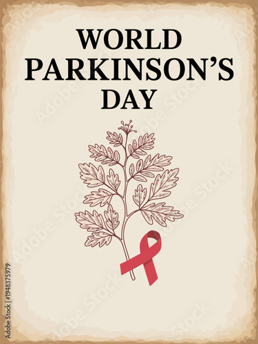 World Parkinson's Day Flower and Red Ribbon Design for Awareness and Support
