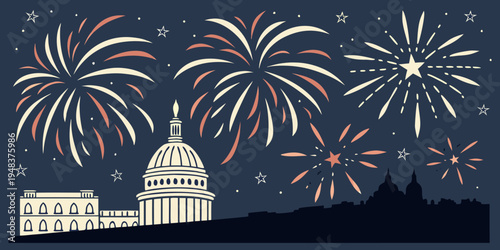 fireworks exploding over the us capitol building Vector