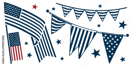 patriotic bunting with american flag and stars Vector