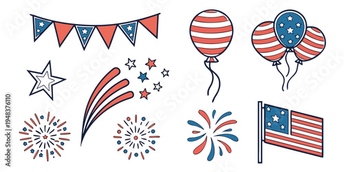 patriotic icons for 4th of july celebrations Vector