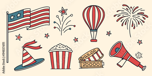patriotic icons for independence day celebration Vector