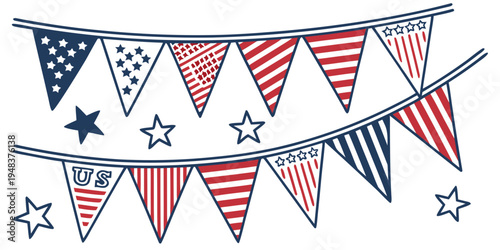 a string of patriotic pennant banners with stars Vector