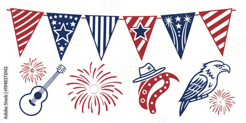patriotic banner with guitar firework and eagle Vector