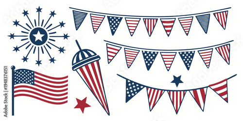 a set of patriotic decorations and symbols for the fourth of july Vector