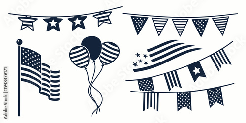 patriotic decorations with balloons and flags Vector