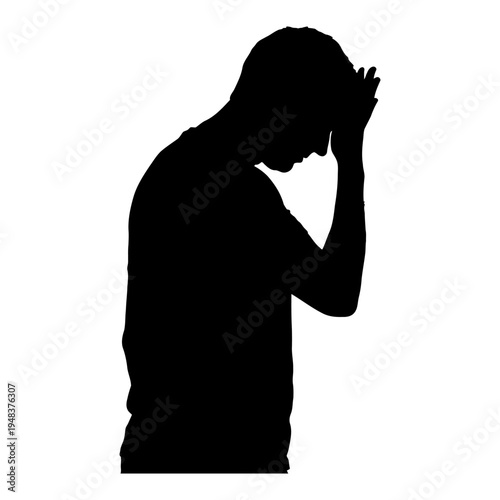 Silhouette of a man with head in hands expressing stress, depression, and mental health struggles for emotional wellness concepts