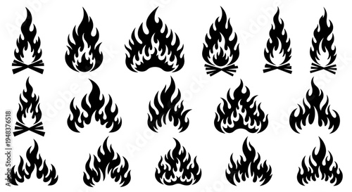 Collection of various flame icons and symbols.
