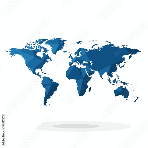 World Map Polygon Design Vector Illustration Global Earth Geographic Political Outline Blue Background for Education and Travel