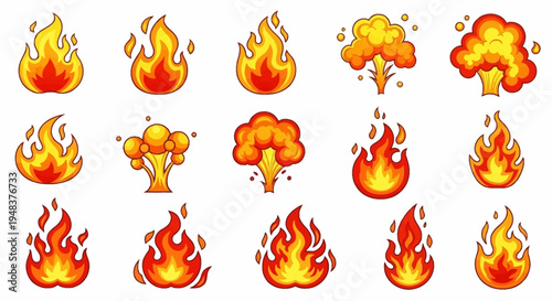 Collection of various flame icons and fire symbols.