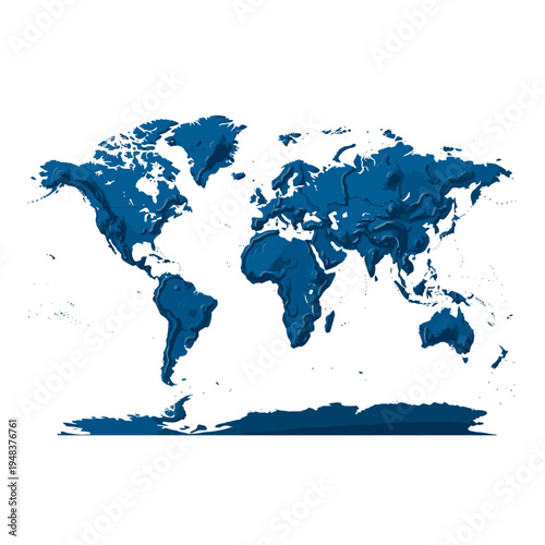 World Map Illustration 3D Blue Globe Earth Continent Countries Geography Travel Education Atlas Visualization Digital Art