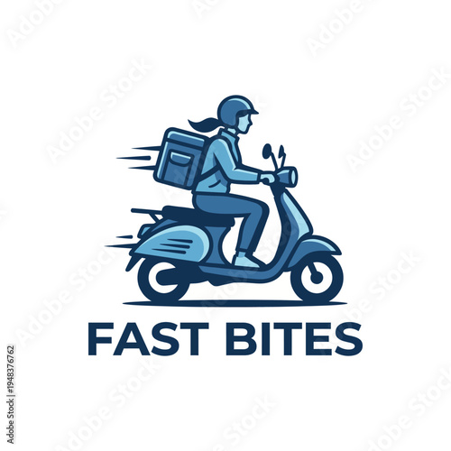 A stylish scooter illustration emphasizes quick delivery, showcasing a delivery person in motion, perfect for a food delivery brand named 'Fast Bites'.
