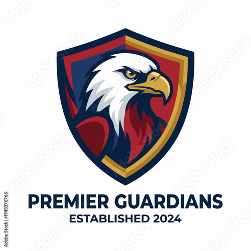 An emblematic design featuring an eagle clutching a shield represents protection, loyalty, and strength, suitable for a security company named 'Premier Guardians'.
