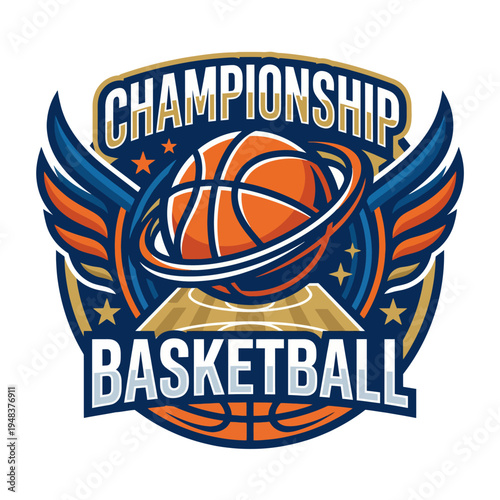 An energetic basketball logo featuring a fiery basketball with wings, conveying championship spirit, ideal for sports teams or athletic brands.