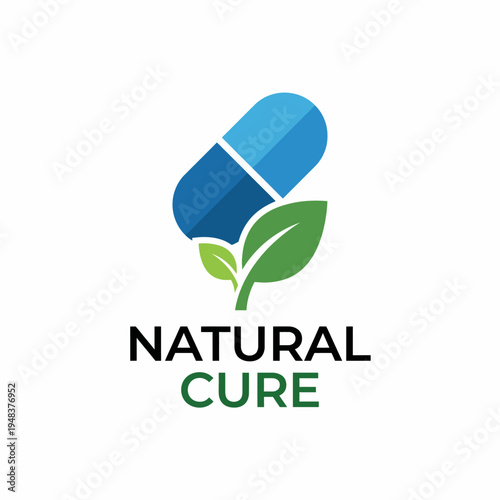 This logo depicts a capsule combined with a leaf, representing the fusion of nature and medicine, ideal for a health brand focusing on natural remedies and healing products.