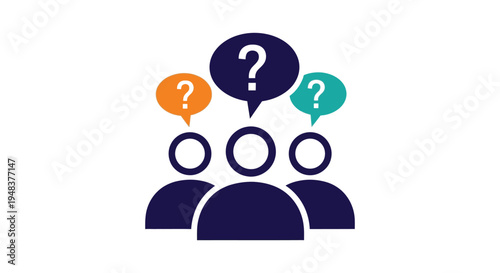 Stylized vector illustration of a team contemplating challenges, seeking answers, and asking relevant questions