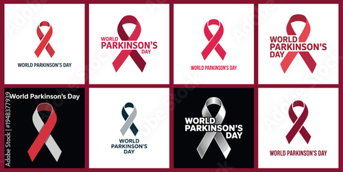 World Parkinson's Day Red and Silver Ribbons for Awareness and Support
