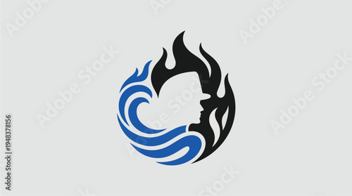 Abstract fire and water yin yang symbol representing balance.