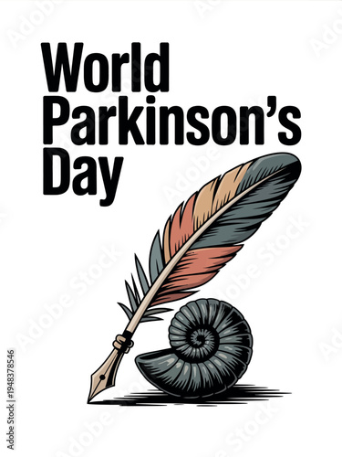 World Parkinson’s Day Feather Quill and Spiral Symbol Awareness Illustration for Neurological Disease Support Vector