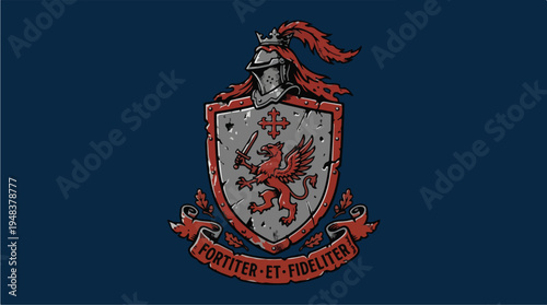 Medieval Griffin Knight Coat of Arms Emblem.