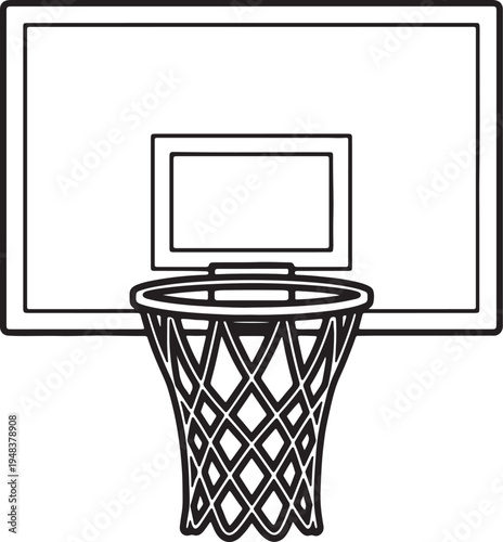 Black and white line of a basketball hoop and backboard also transparent background sports equipment