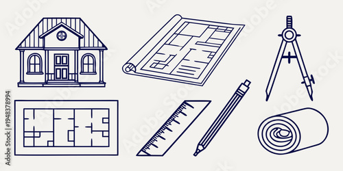 architectural drawing tools and house plans Vector