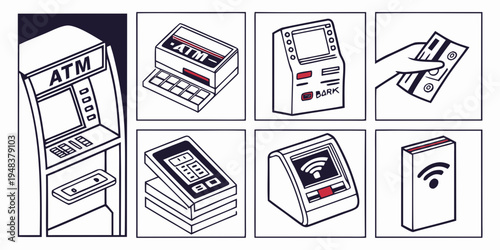 cash register with various views and angles shown Vector
