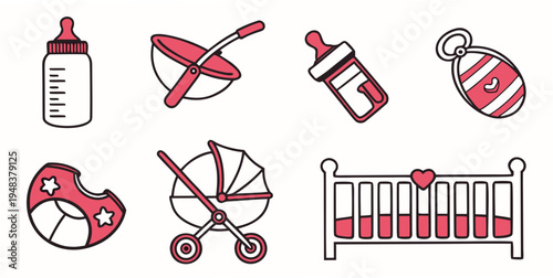 Baby items for newborn care and nursery Vector
