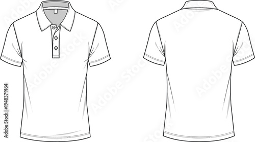 Men polo shirt technical fashion sketch with front and back view short sleeve casual apparel clothing design template illustration