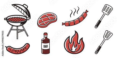 a collection of barbecue icons including grill and food Vector