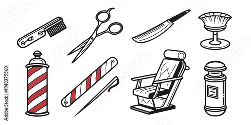 barber shop tools and equipment Vector