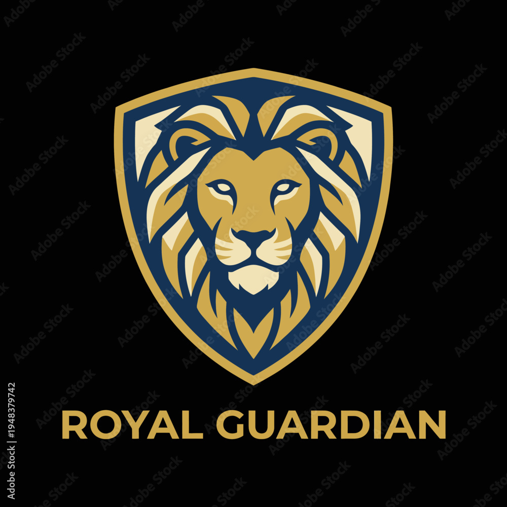 Obraz premium An impressive lion head in a shield shape symbolizes strength and protection. This logo effectively conveys themes of security, royalty, and courage. Ideal for guardian services.