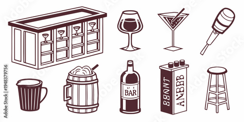 a collection of bar items and drinks Vector