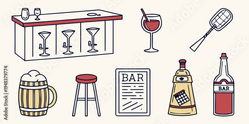 a collection of bar and beer items Vector