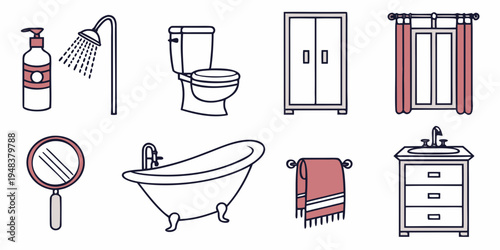 collection of bathroom objects and furniture Vector